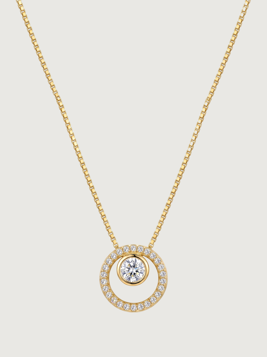 Front View of Rhea Ring Solitaire Pendant Necklace Adjustable Length 925 Sterling Silver 17 inches 2.9gms