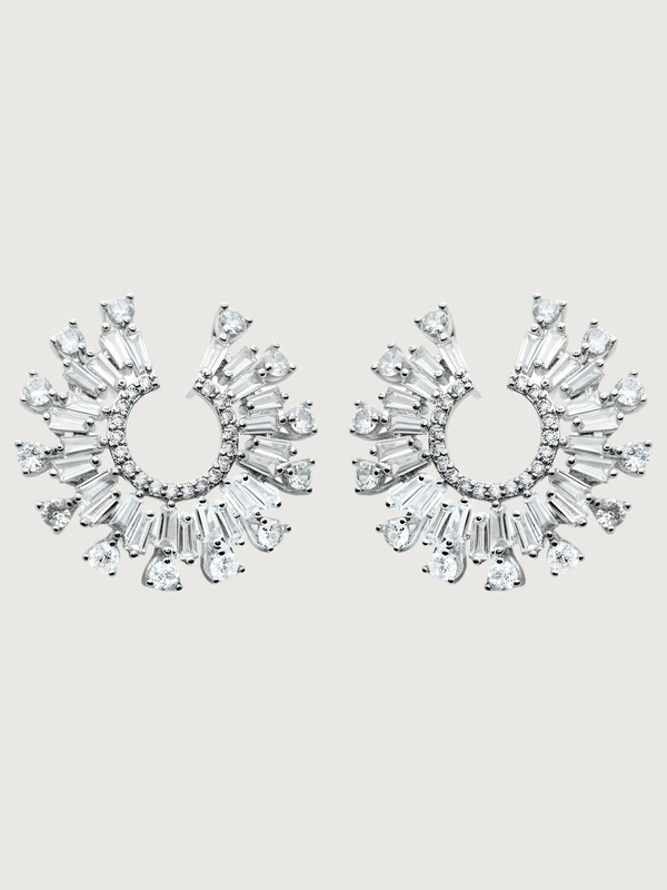 Front View of Herina Halo Stud Earrings -white Jewelry for Pierced Ears Rhodium Plated Brass Post / Pin & Push in 925 Sterling Silver Stamp Marked 3 cm 11.2gms