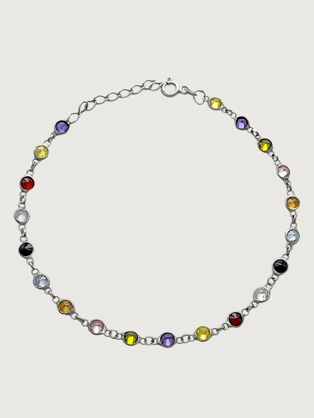 Front View of Cora Rainbow Bracelet in Rhodium Plated Sterling Silver Adjustable Length 925 Metal One Size 3.1gms