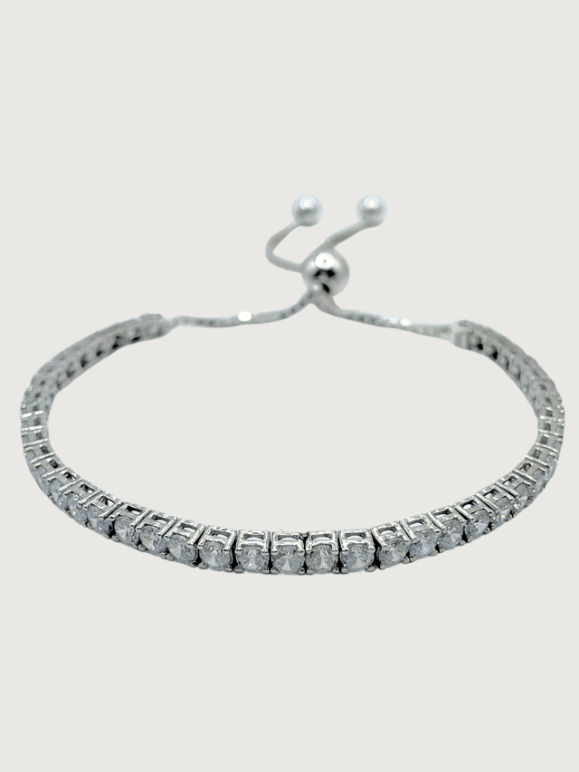 Front View of Zara Tennis Bracelet in Sterling Silver Adjustable Length 925 Metal Stone One Size 9.3gms