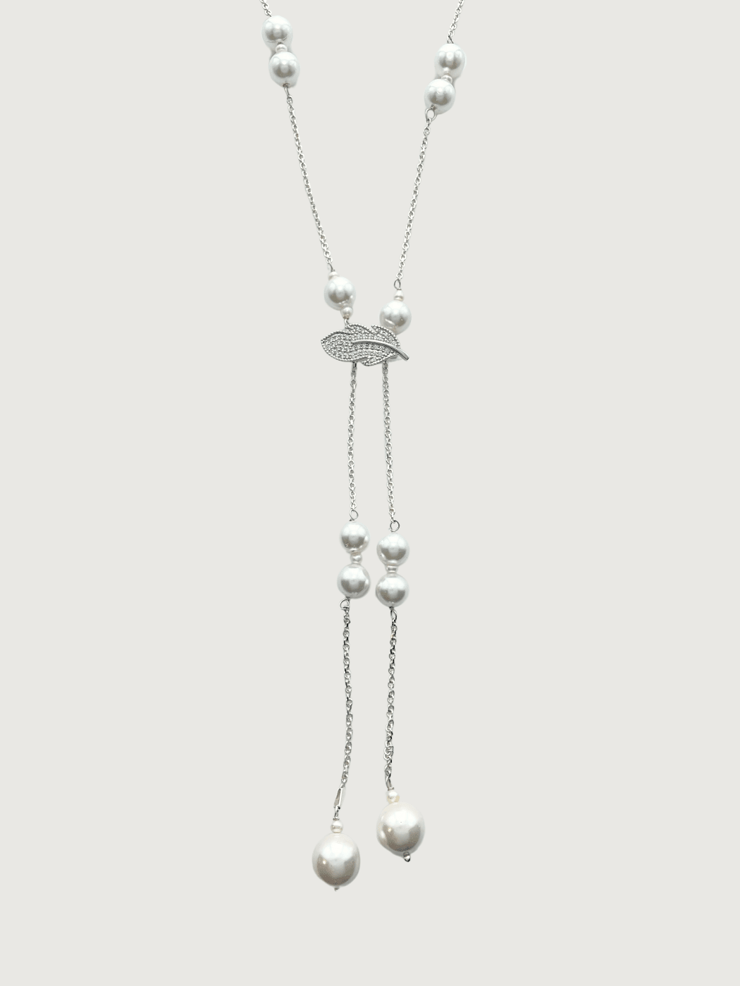 Front View of Hailey Long Necklace in 925 Sterling Silver Adjustable Length Metal Stone One Size 29.2gms