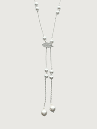 Front View of Hailey Long Necklace in 925 Sterling Silver Adjustable Length Metal Stone One Size 29.2gms