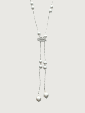 Front View of Hailey Long Necklace in 925 Sterling Silver Adjustable Length Metal Stone One Size 29.2gms
