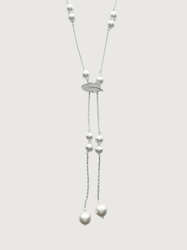Front View of Hailey Long Necklace in 925 Sterling Silver Adjustable Length Metal Stone One Size 29.2gms