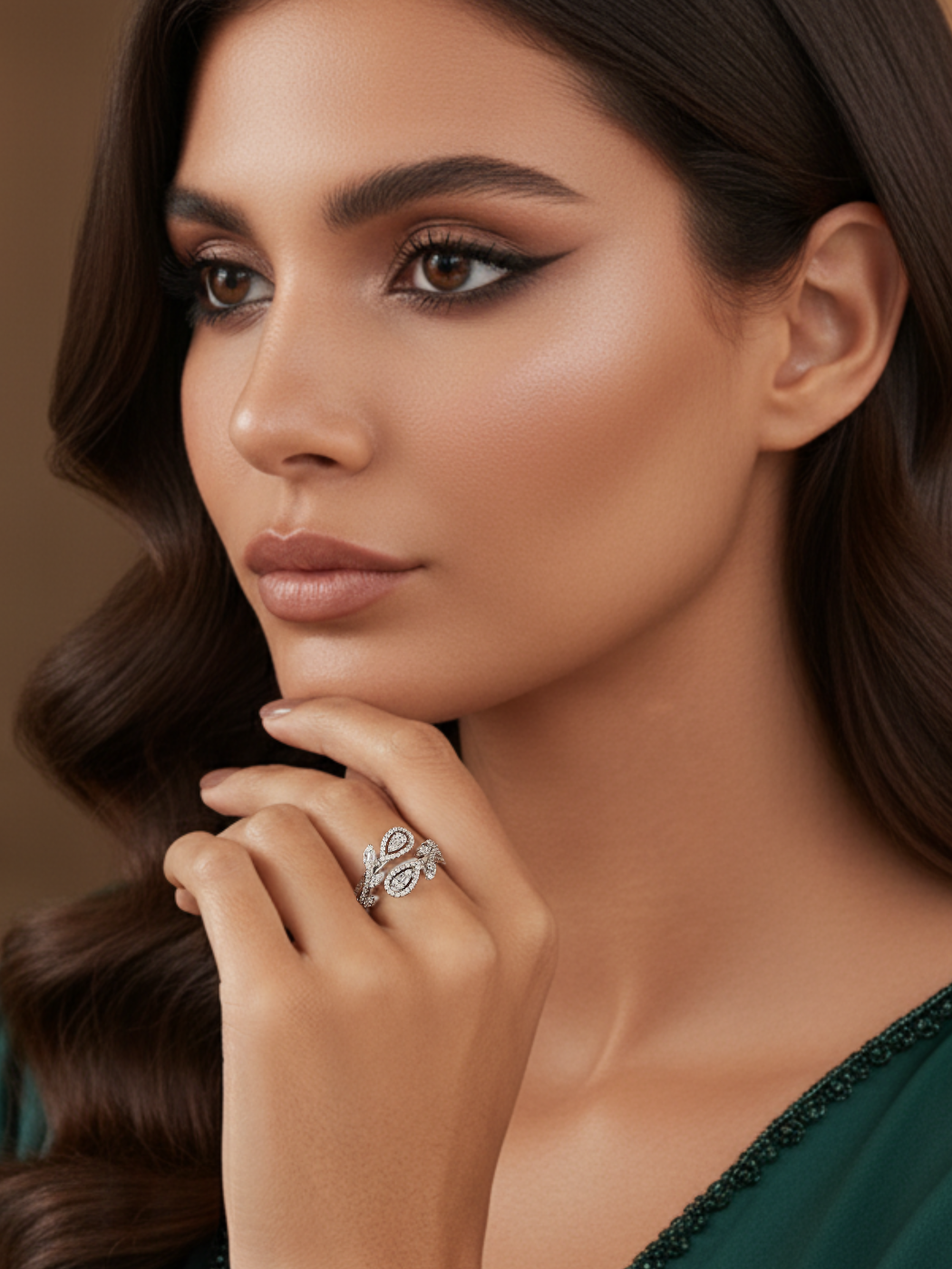 Model Wearing Cassy Open Adjustable Ring in 925 Sterling Silver Comfort Fit 7 mm 3.4gms