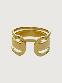 Rear View of Isabella Open Ring in 18k Gold-Plated Metal Open-Adjustable-Resizable Gold Plated Steel | Hypoallergenic Tarnish Resistant Sweat Water Eco - Friendly One Size 2.9gms