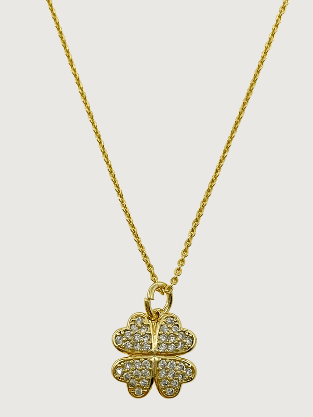 Front View of Cara Clover Pendant Necklace in 18k Gold Plated Sterling Silver Fixed Length 925 Brass Metal Stone 16 inches 2.1gms