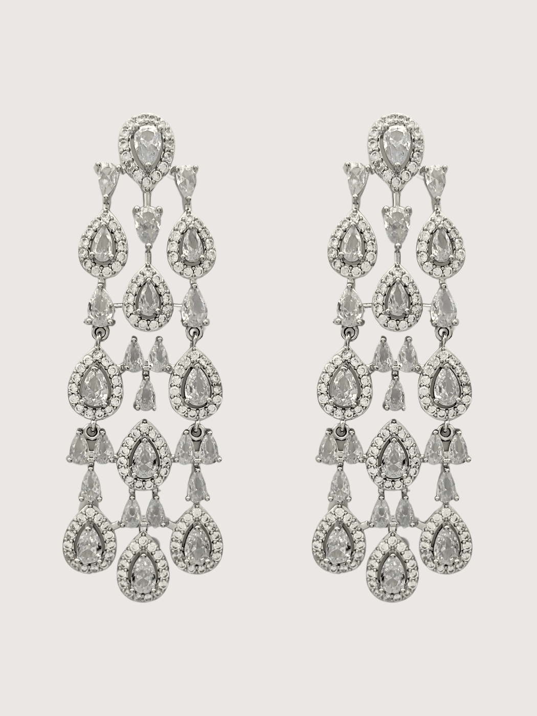 Front View of Celeste Chandelier Crystal Drop Earrings Jewelry for Pierced Ears Post / Pin & Push in 925 Sterling Silver Stamp Marked Rodium Plated Metal One Size 26.6gms Copper