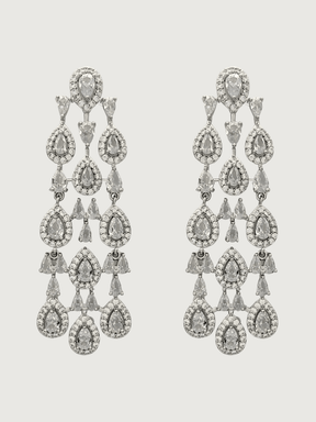 Front View of Celeste Chandelier Crystal Drop Earrings Jewelry for Pierced Ears Post / Pin & Push in 925 Sterling Silver Stamp Marked Rodium Plated Metal One Size 26.6gms Copper