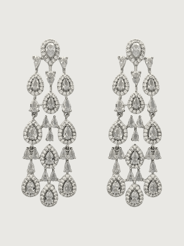 Front View of Celeste Chandelier Crystal Drop Earrings Jewelry for Pierced Ears Post / Pin & Push in 925 Sterling Silver Stamp Marked Rodium Plated Metal One Size 26.6gms Copper
