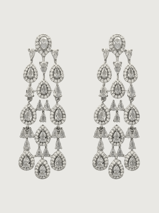 Front View of Celeste Chandelier Crystal Drop Earrings Jewelry for Pierced Ears Post / Pin & Push in 925 Sterling Silver Stamp Marked Rodium Plated Metal One Size 26.6gms Copper