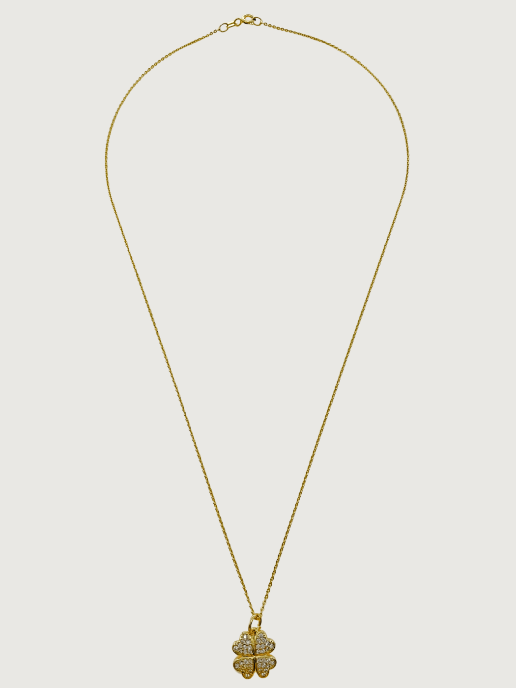 Rear View of Cara Clover Pendant Necklace and Earrings in 18k Gold Plated Sterling Silver Fixed Length 925 Metal 16 inches 4.3gms
