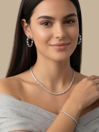 Model Wearing Azura Hoop Earrings Jewelry for Pierced Ears 925 Sterling Silver 2.5 cm 5.7gms