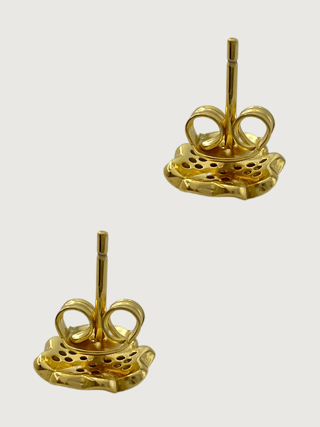 Rear View of Cara Clover Stud Earrings in 18k Gold Plated Sterling Silver Jewelry for Pierced Ears 925 One Size 1.9gms