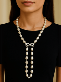 Alternate View of Model Wearing Mariam Pearl Necklace Comfort Fit Rhodium Plated Brass One Size 90.5gms