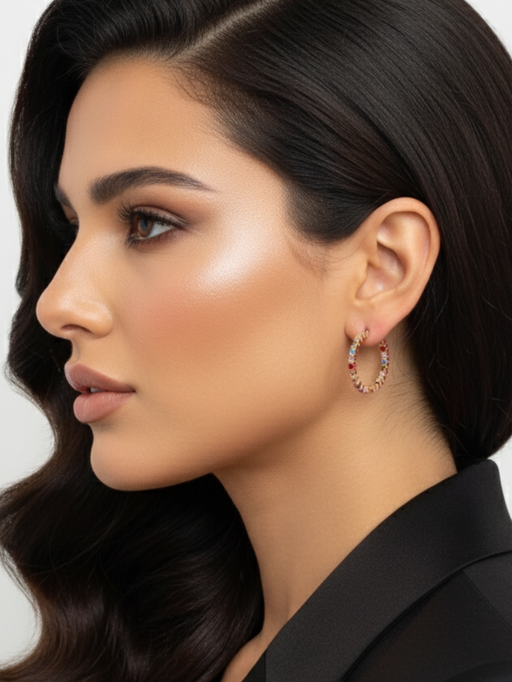 Model Wearing Alana Hoop Earrings in Sterling Silver with 18K Rose Gold Plating Jewelry for Pierced Ears 18k Plated 925 Metal Stone One Size 5.7gms