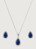 Front View of Zia Drop Pendant Necklace & Stud Earrings in 925 Sterling Silver - Blue Fixed Length Metal 16 inches 4.6gms