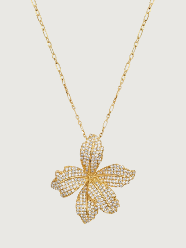 Front View of Orchid Bloom Brooch in 18k Gold Plated Metal Comfort Fit 18K Brass 925 Sterling Silver One Size