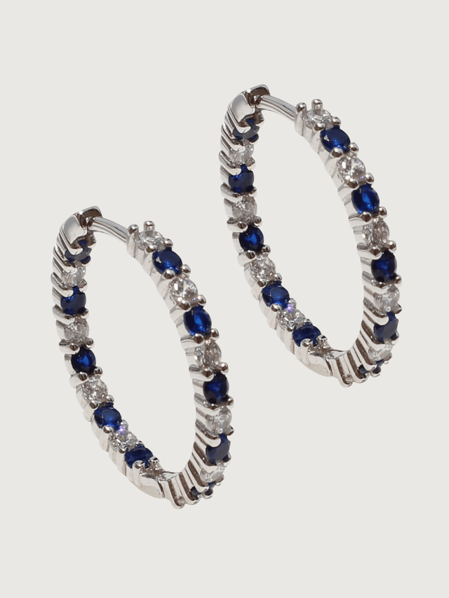 Front View of Azura Hoop Earrings in Sterling Silver Jewelry for Pierced Ears 925 Metal Stone One Size 5.7gms