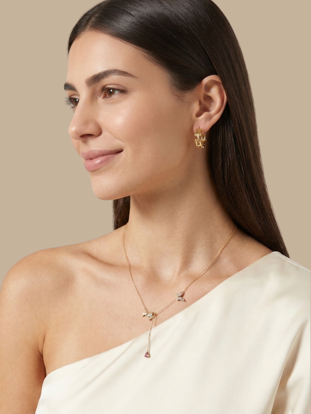 Alternate View of Model Wearing Marya Hoop Earrings Jewelry for Pierced Ears Gold Plated Brass One Size 5.8gms