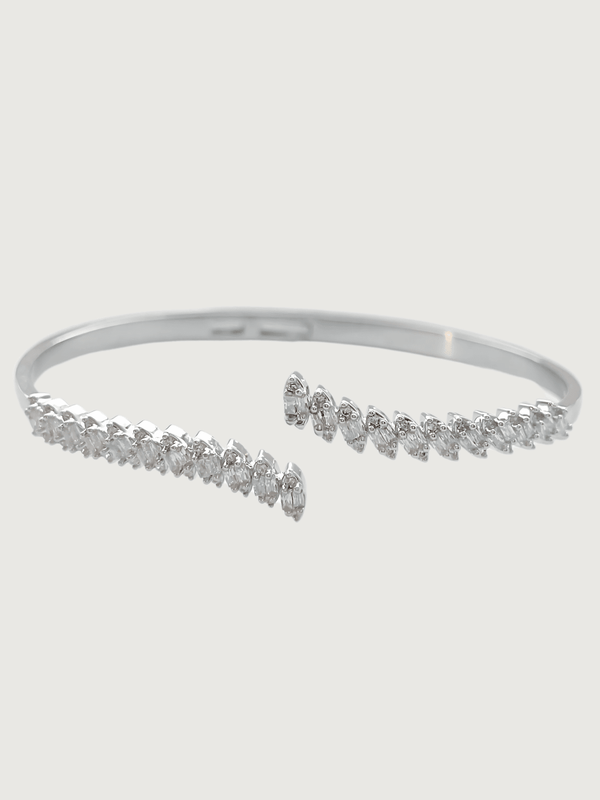 Leni open Bangle  in Rhodium Plated Metal