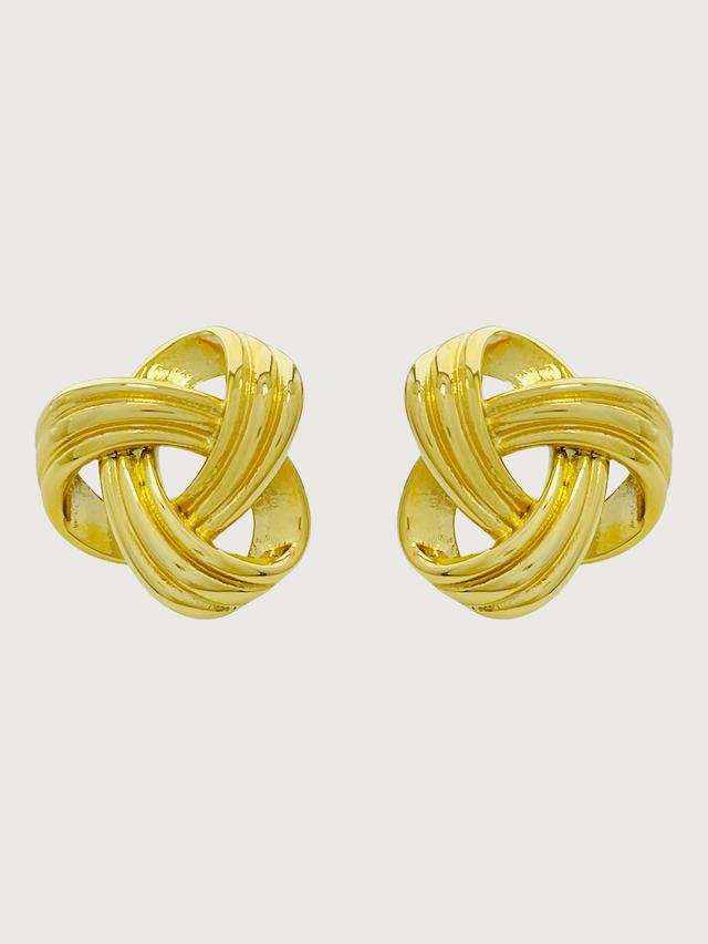 Front View of Julia Knot Stud Earrings in 18K gold Plated Metal Jewelry for Pierced Ears 18k Gold Steel | Hypoallergenic Tarnish Resistant Sweat Water Eco - Friendly One Size 19.5gms Stainless