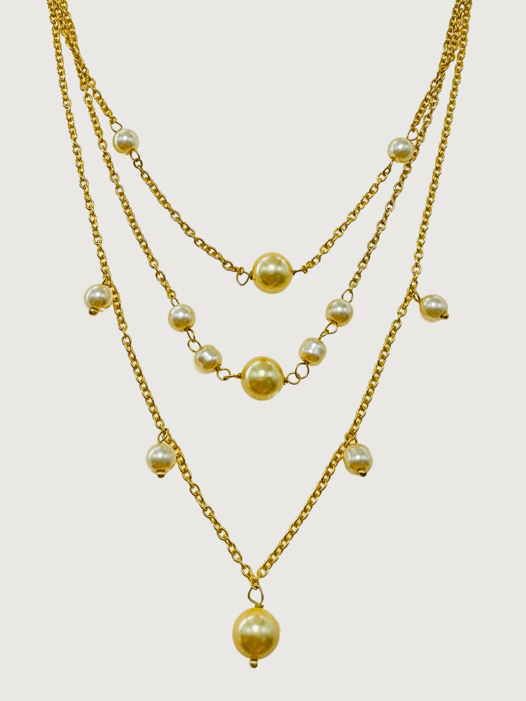 Front View of Myra Pearl Necklace in 18K Gold Plated Sterling Silver Adjustable Length 18k 925 Metal Stone One Size 12.4gms
