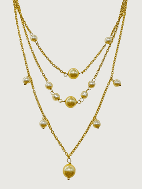 Front View of Myra Pearl Necklace in 18K Gold Plated Sterling Silver Adjustable Length 18k 925 Metal Stone One Size 12.4gms