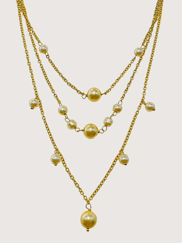 Front View of Myra Pearl Necklace in 18K Gold Plated Sterling Silver Adjustable Length 18k 925 Metal Stone One Size 12.4gms