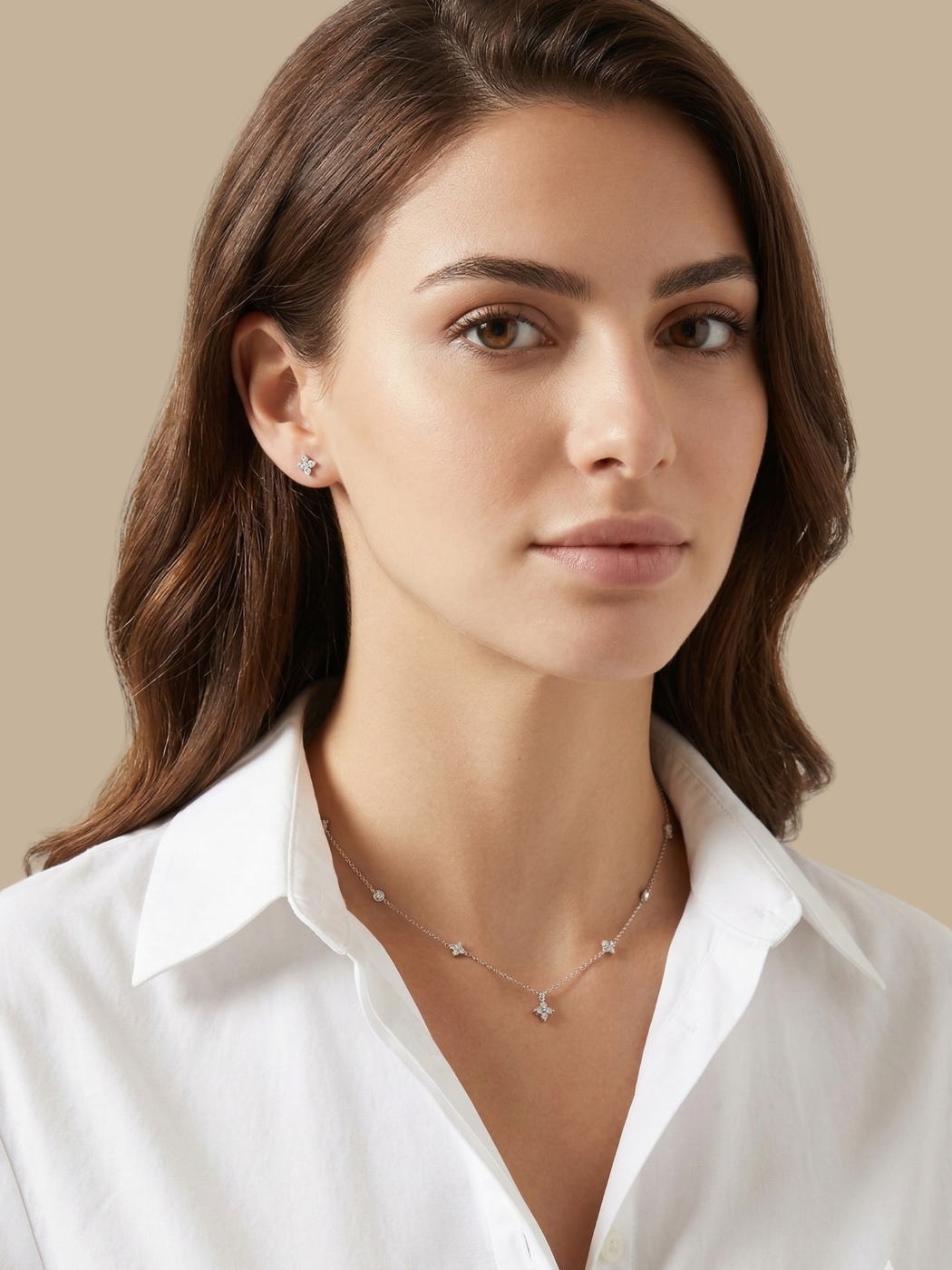 Alternate View of Model Wearing Irene Star Stud Earrings Jewelry for Pierced Ears 925 Sterling Silver One Size 0.6gms