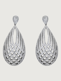 Front View of Emily Drop Earrings Jewelry for Pierced Ears Rhodium Plated Copper 925 Sterling Silver One Size 20.9gms