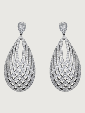 Front View of Emily Drop Earrings Jewelry for Pierced Ears Rhodium Plated Copper 925 Sterling Silver One Size 20.9gms