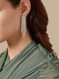 Model Wearing Sally Shimmer Earrings Jewelry for Pierced Ears Rhodium Plated Copper 925 Sterling Silver One Size 11gms