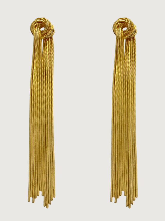 Front View of Clara Tassel Earrings in 18K Gold Plating Jewelry for Pierced Ears Plated Copper 18k 925 Sterling Silver Metal One Size 15.5gms