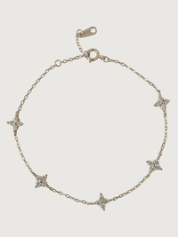 Front View of Irene Star Charm Bracelet in 925 Sterling Silver Adjustable Length Metal 7.5 inches 1.3gms