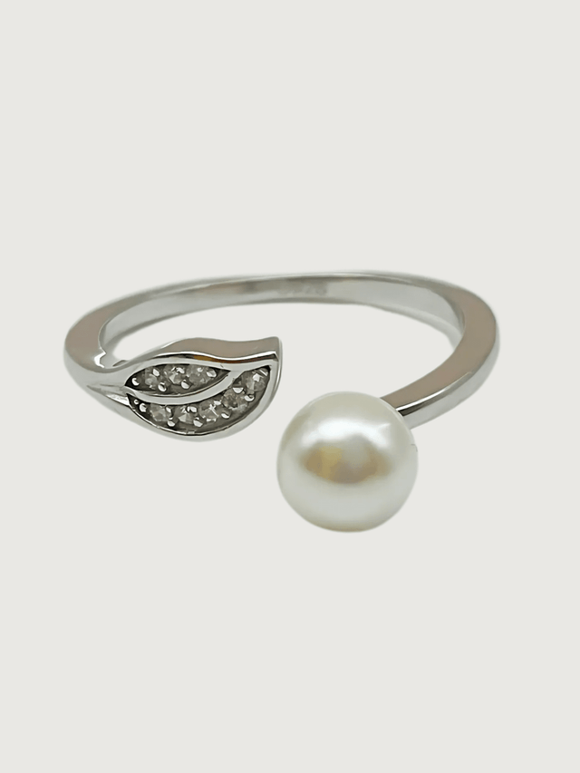 Front View of Bianca Stunning Sterling Silver Pearl Ring Open-Adjustable-Resizable 925 Metal Stone One Size 2.5gms