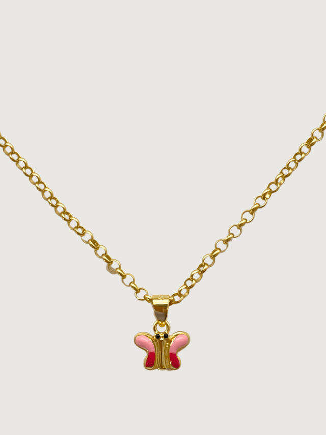 Front View of Little Princess Butterfly Pendant Necklace in 18k Gold Plated sterling silver Adjustable Length 925 Sterling Silver Metal 14 inches 4gms