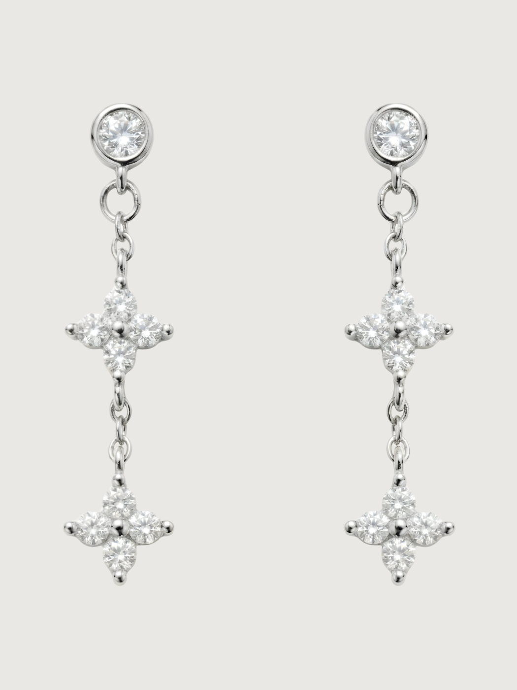 Front View of Irene Star Charm Dangle Earrings in 925 Sterling Silver Jewelry for Pierced Ears 1.2gms