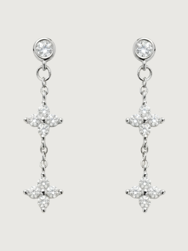 Front View of Irene Star Charm Dangle Earrings in 925 Sterling Silver Jewelry for Pierced Ears 1.2gms