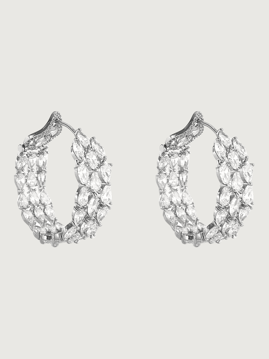 Front View of Ziva Hoop Earrings Jewelry for Pierced Ears Rhodium Plated Brass Metal 3 cm 14.4gms