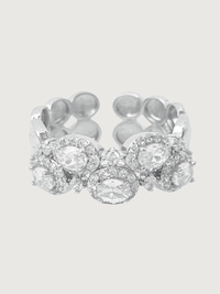 Front View of Orina Open Ring In Rhodium Plated Metal