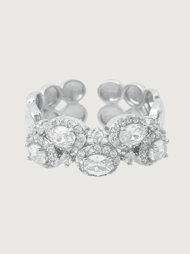 Front View of Orina Open Ring In Rhodium Plated Metal