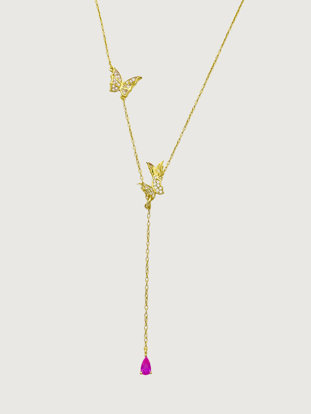 Front View of Astrid Lariat Necklace in 18K Gold Plated Sterling Silver Adjustable Length 18k 925 Metal One Size 2.5gms
