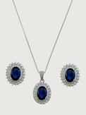 Front View of Ayesha Necklace & Earrings Set in Sterling Silver- Blue Fixed Length 925 Silver Metal Stone One Size 9.1gms