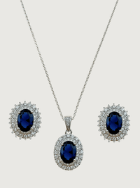Front View of Ayesha Necklace & Earrings Set in Sterling Silver- Blue Fixed Length 925 Silver Metal Stone One Size 9.1gms