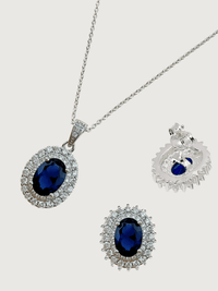 Closeup of Ayesha Necklace & Earrings Set in Sterling Silver- Blue Fixed Length 925 Silver Metal Stone One Size 9.1gms