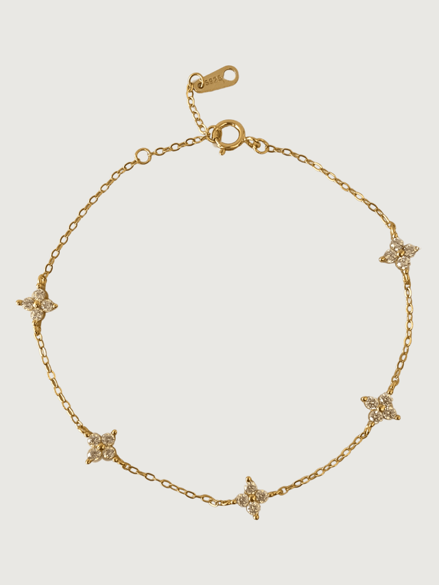 Front View of Irene Star Charm Bracelet in 18K Gold Plated Sterling Silver Adjustable Length 18k 925 Metal Stone 7.5 inches 1.4gms