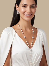 Alternate View of Model Wearing Sherine Tassel Necklace Fixed Length 925 Sterling Silver Rhodium Plated Brass One Size 32gms