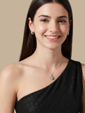 Model Wearing Dahlia Pendant Necklace Fixed Length 925 Sterling Silver Rhodium Plated Brass One Size 5.4gms