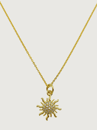 Front View of Sunburst Pendant Necklace in 18k Gold Plated Sterling Silver Fixed Length 925 Metal Brass 18 inches 2.1gms